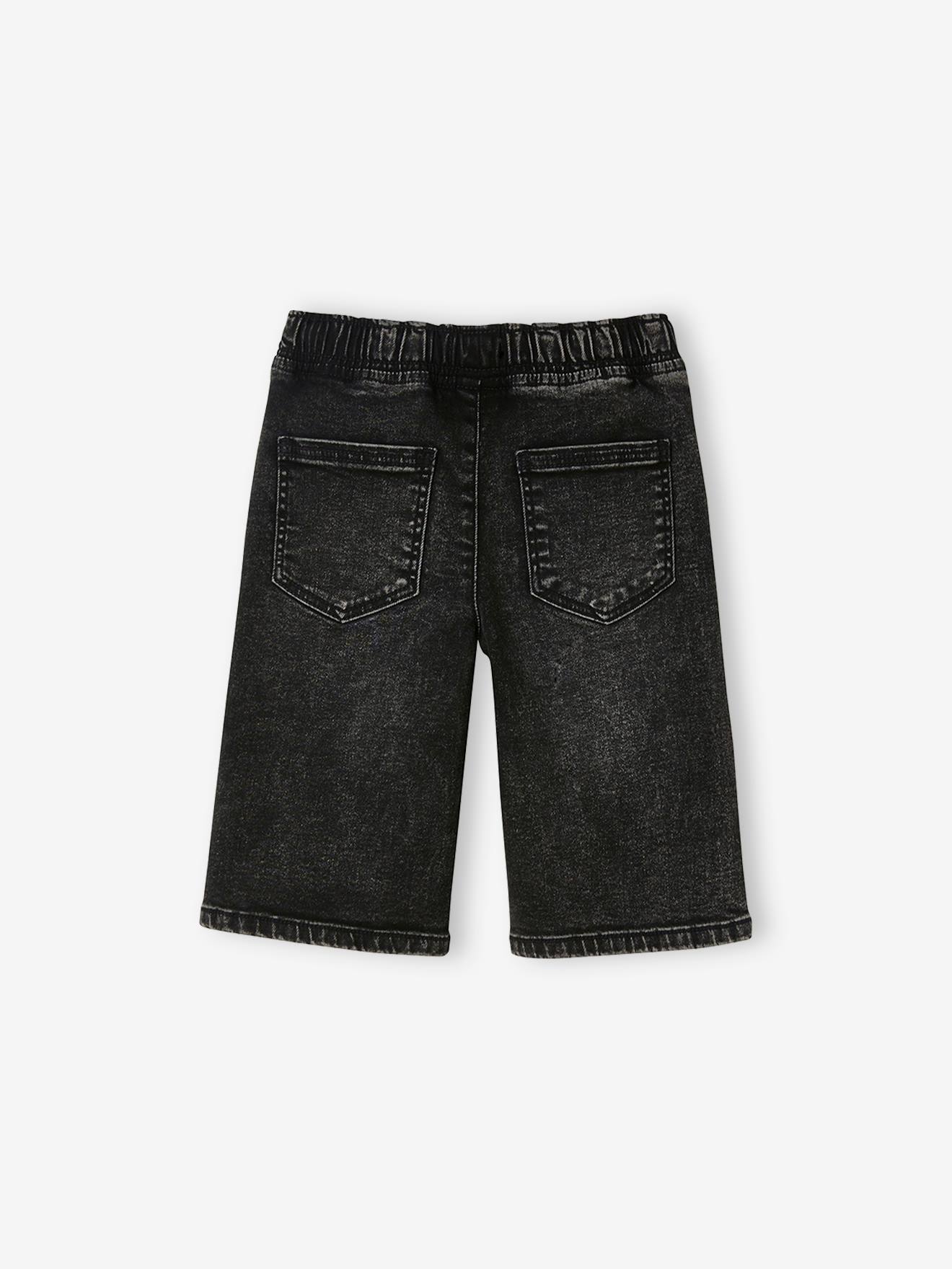 Bermuda de moletom com efeito jeans para meninos, lavagem azul escura