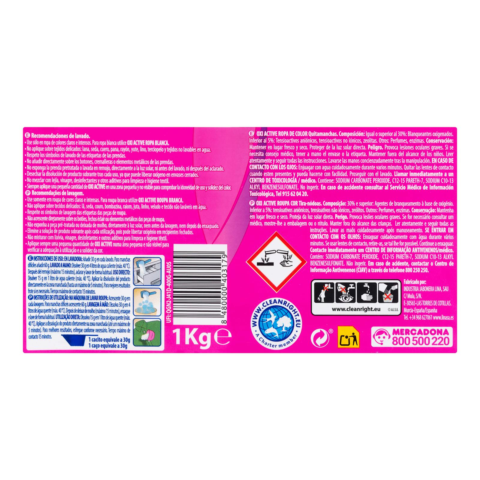 Poudre détachante Oxi Active Vert Forêt, activateur pour vêtements colorés