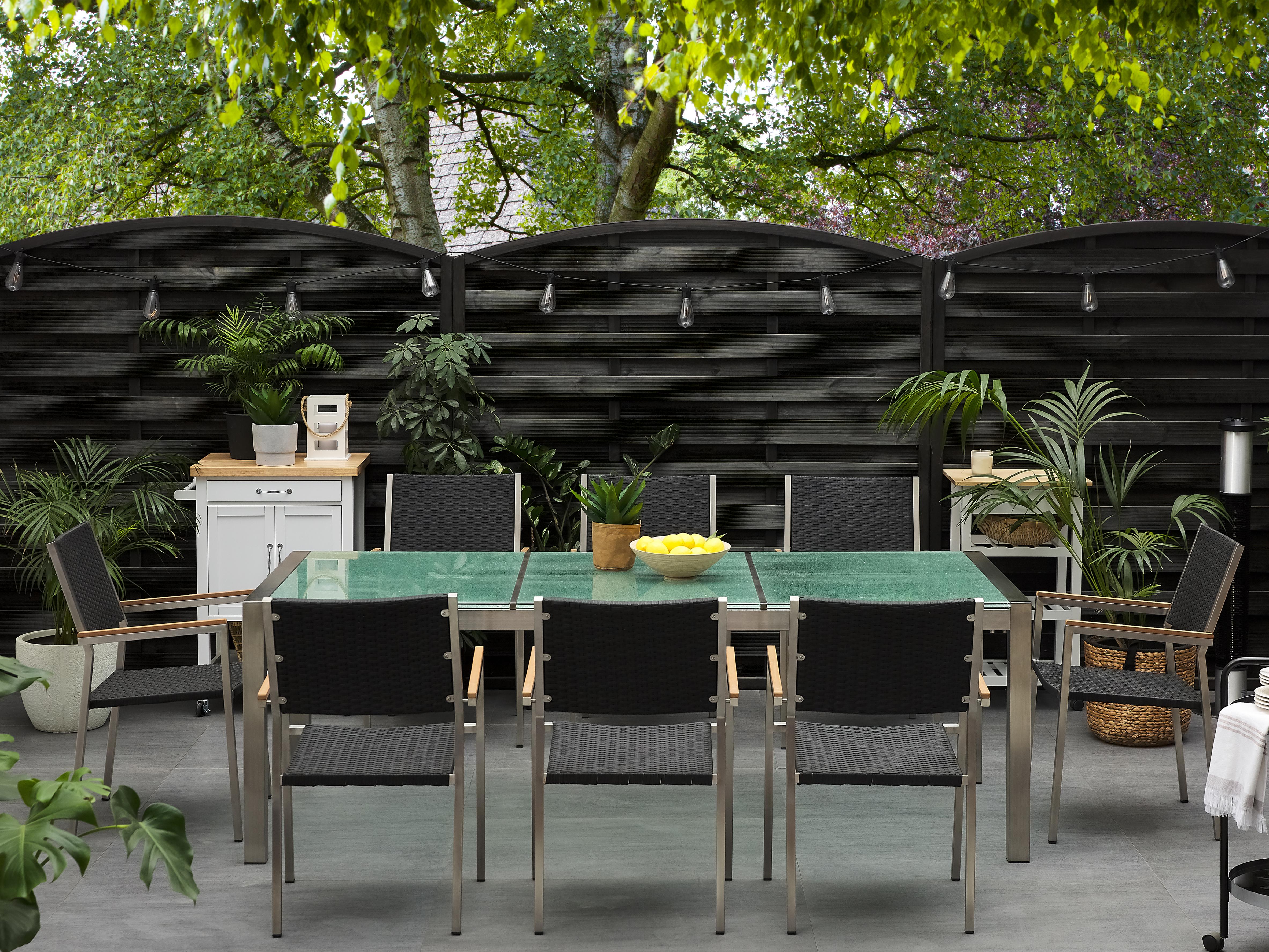 Tuinset 8-zits GROSSETO Gebarsten glas Transparant/zwart