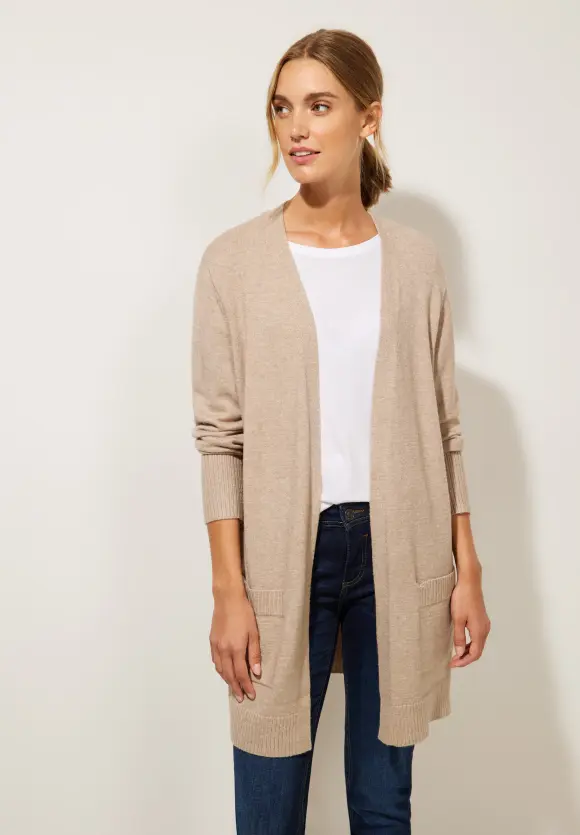 Basic Cardigan mit Taschen - bleached sand melange