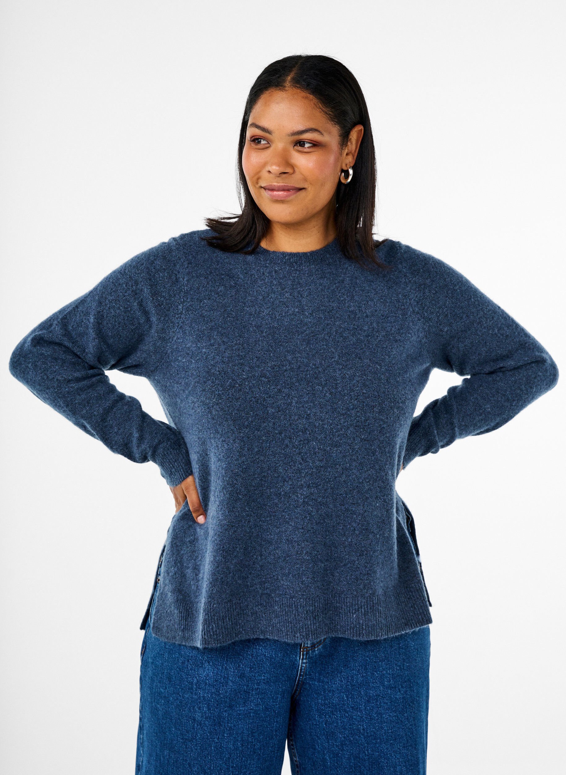 Strikbluse med uld og slidser