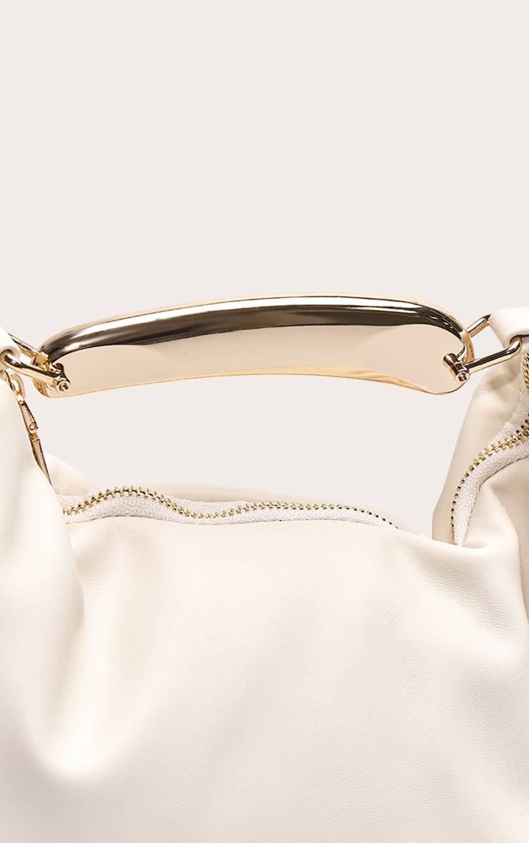 Crème Sac À Main En Synthétiquecuir Crème Avec Poignée Abstraite Dorée
