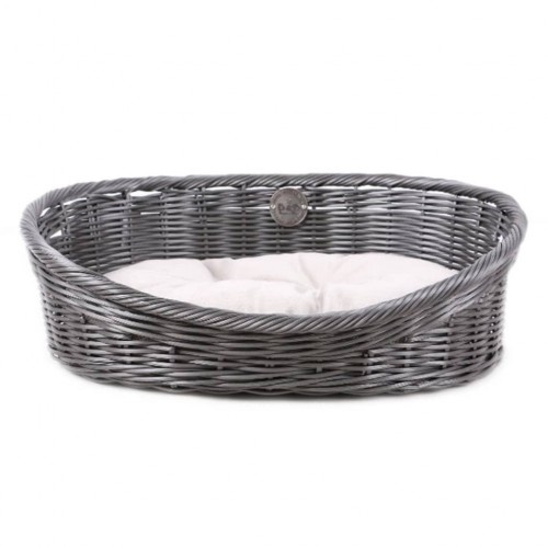 Cama para cachorro em formato de cesta com almofada, cinza