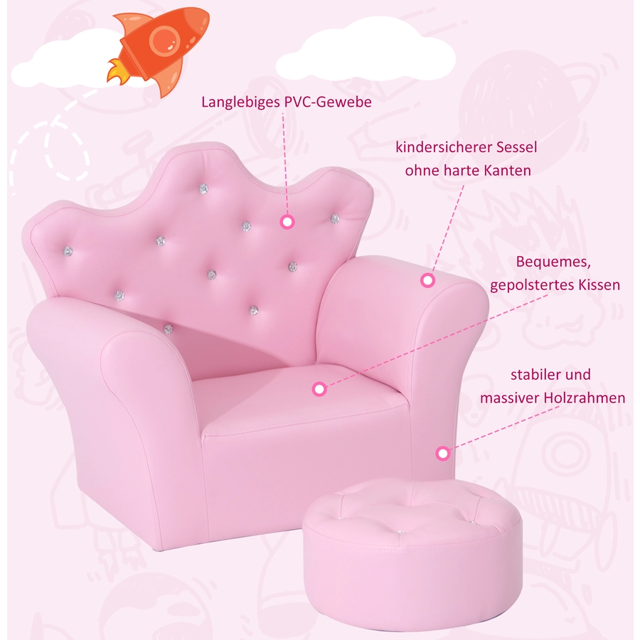 HOMCOM Kindersessel mit Kristallknöpfen rosa