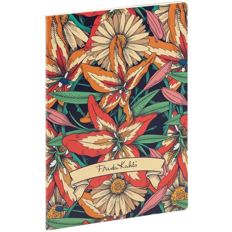 Frida Kahlo, Cahier piqué cousu fil A4 21 x 29,7 cm, 96 pages, ligné + marge, ass.