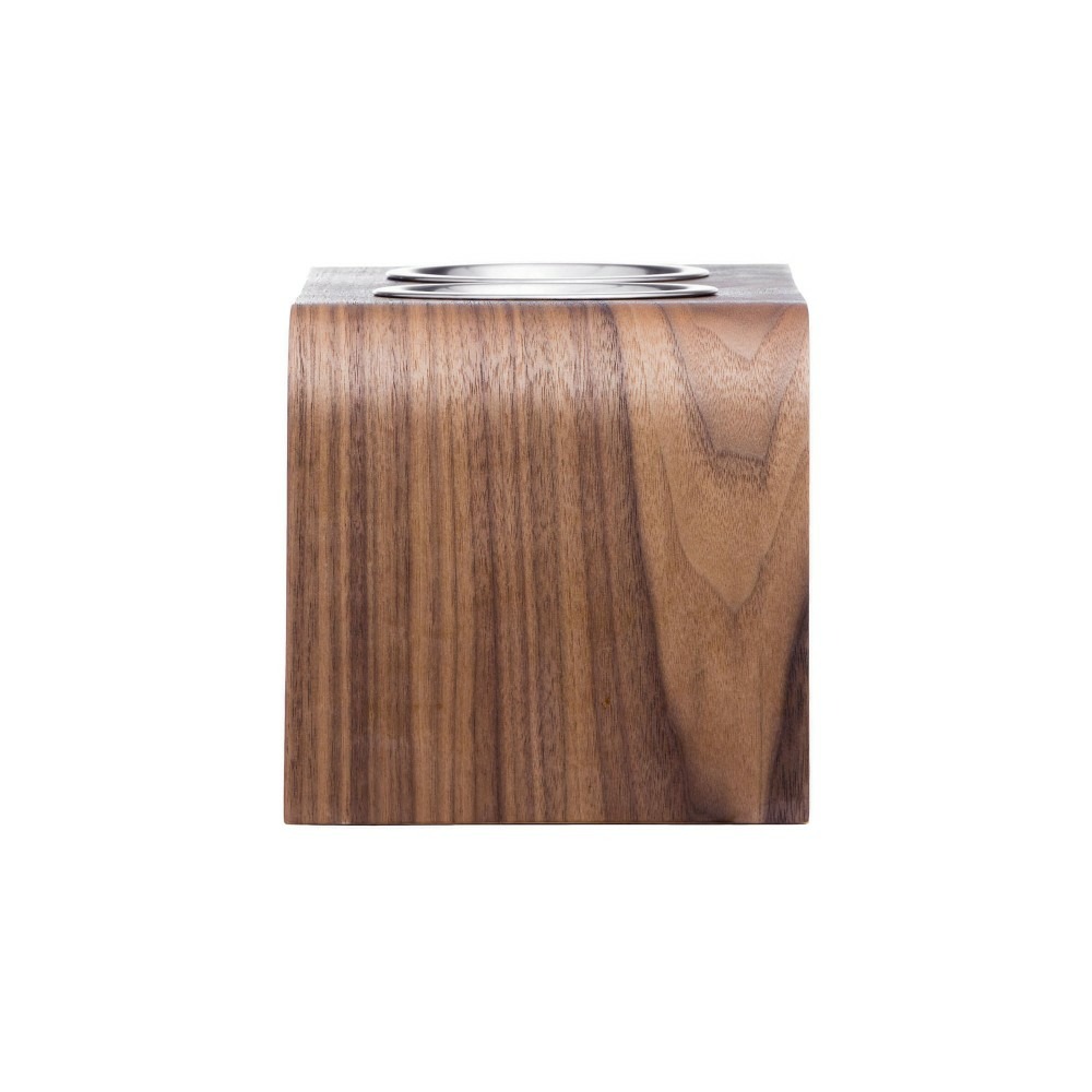 Gero - set de 2 gamelles surélevées en acier, socle bois noyer, 56x20x20cm