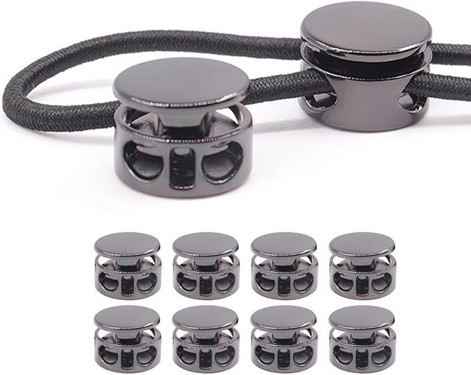 (10er Set) Ø14mm Metall Ersatz Kordel Stopper Mercerie Zubehör Doppelloch Federklemme für Kordelzug / Kleidung / Tasche - Gold