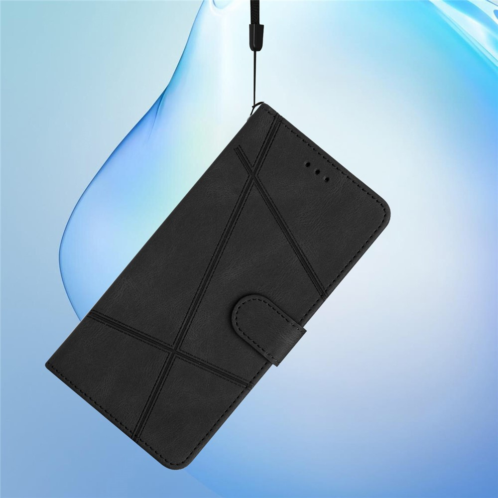 iPhone 17 Leder Tasche Flip Cover mit Kartenfächern Geometrisches Design - Schwarz