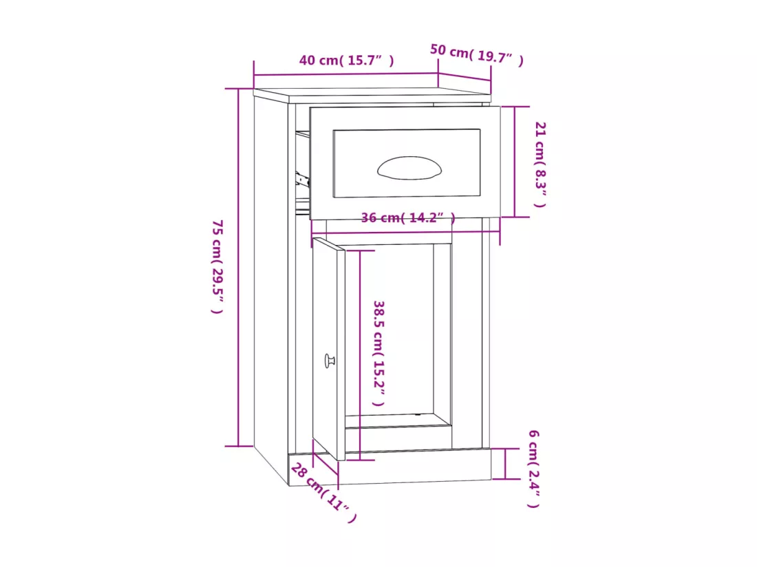 Armoire latérale avec tiroir sonoma gris 40x50x75 cm