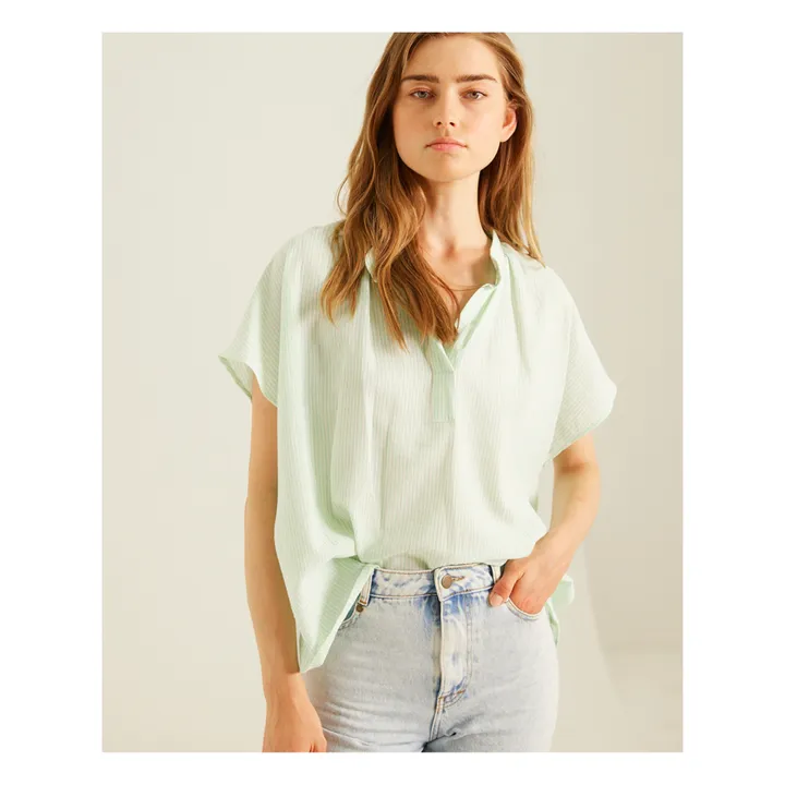 Sacrécoeur Blouse Yoko Rayures Coton Bio | Vert d'eau