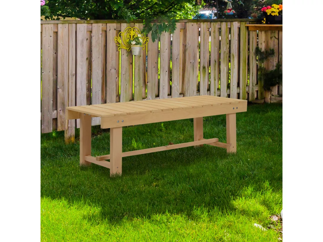 Banc de jardin 2 places style rural chic assise à lattes dim. 110L x 38l x 35H cm bois de sapin pré-huilé