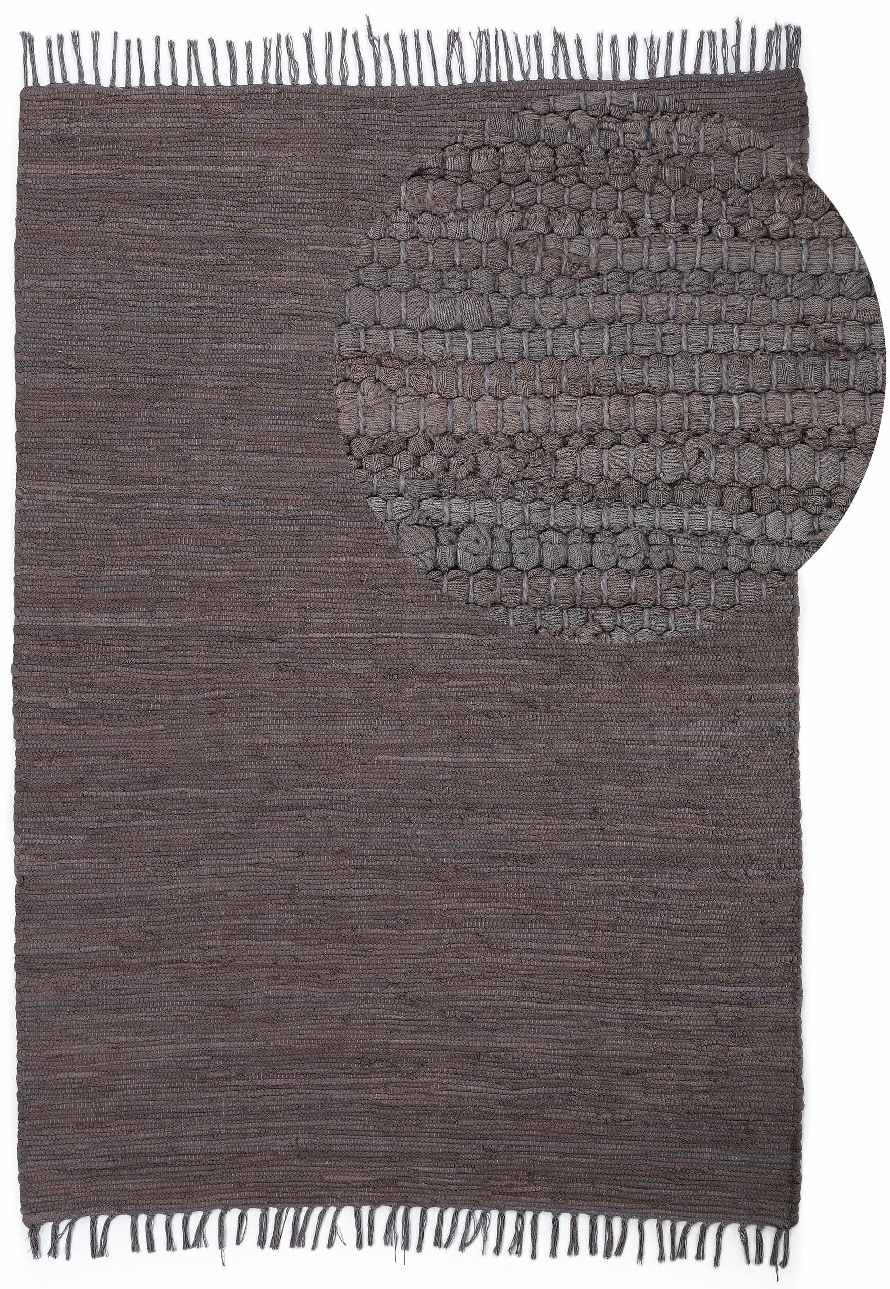my home Teppich »Handweb Uni , Wendeteppich« rechteckig 5 mm Höhe Fleckerlteppich, reine Baumwolle, handgewebt, Uni, mit Fransen