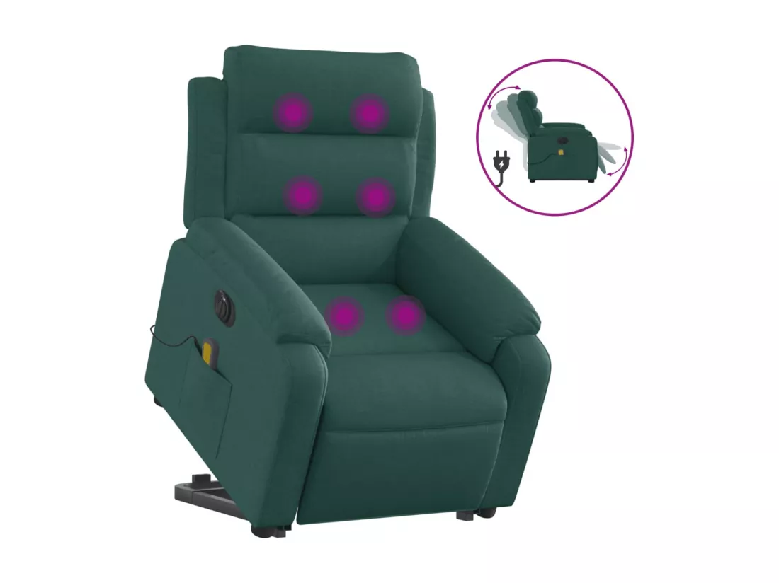 Fauteuil inclinable massant électrique Vert foncé Tissu