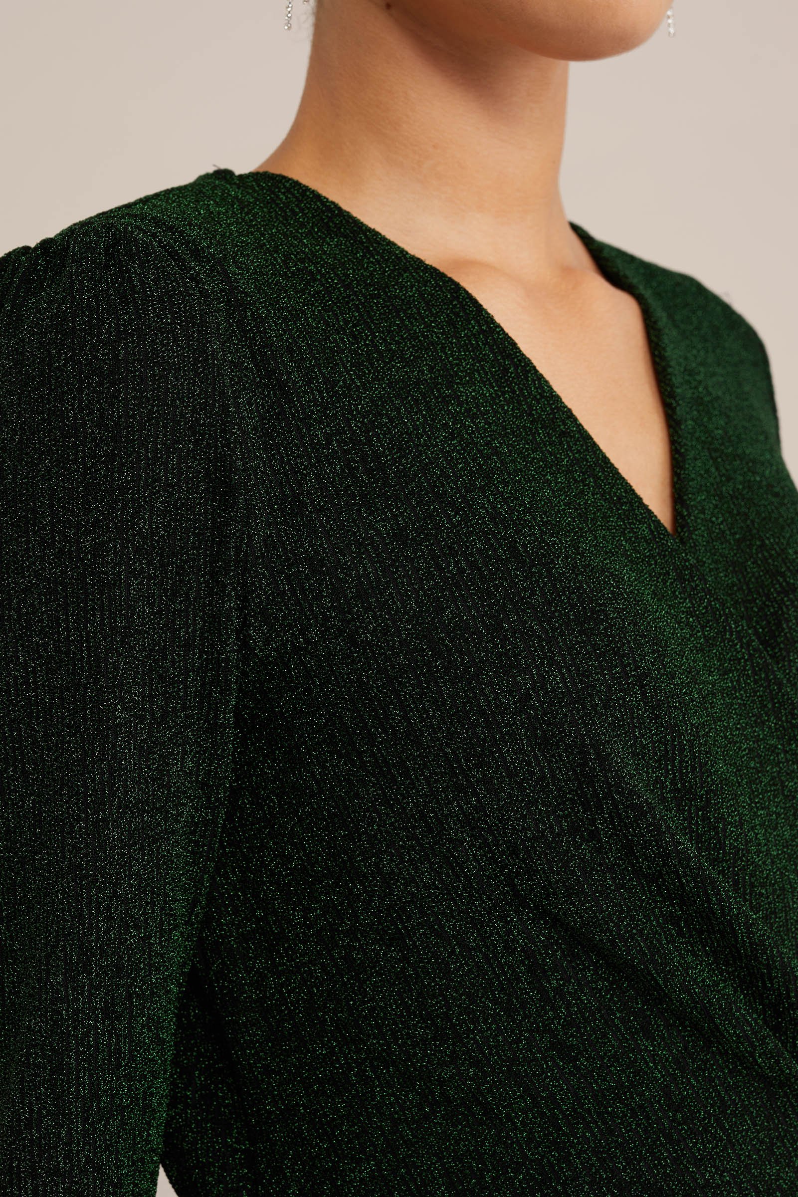 jurk met glittergaren WE Fashion Donkergroen