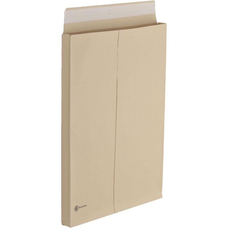 Pochette à soufflets 3 cm kraft brun armé 340 x 465 mm Bruneau sans fenêtre - Boîte de 50