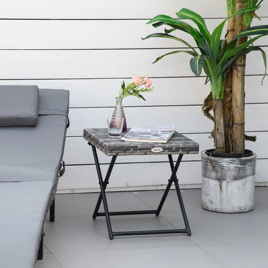 Outsunny Polyrattan Gartentisch klappbar grau