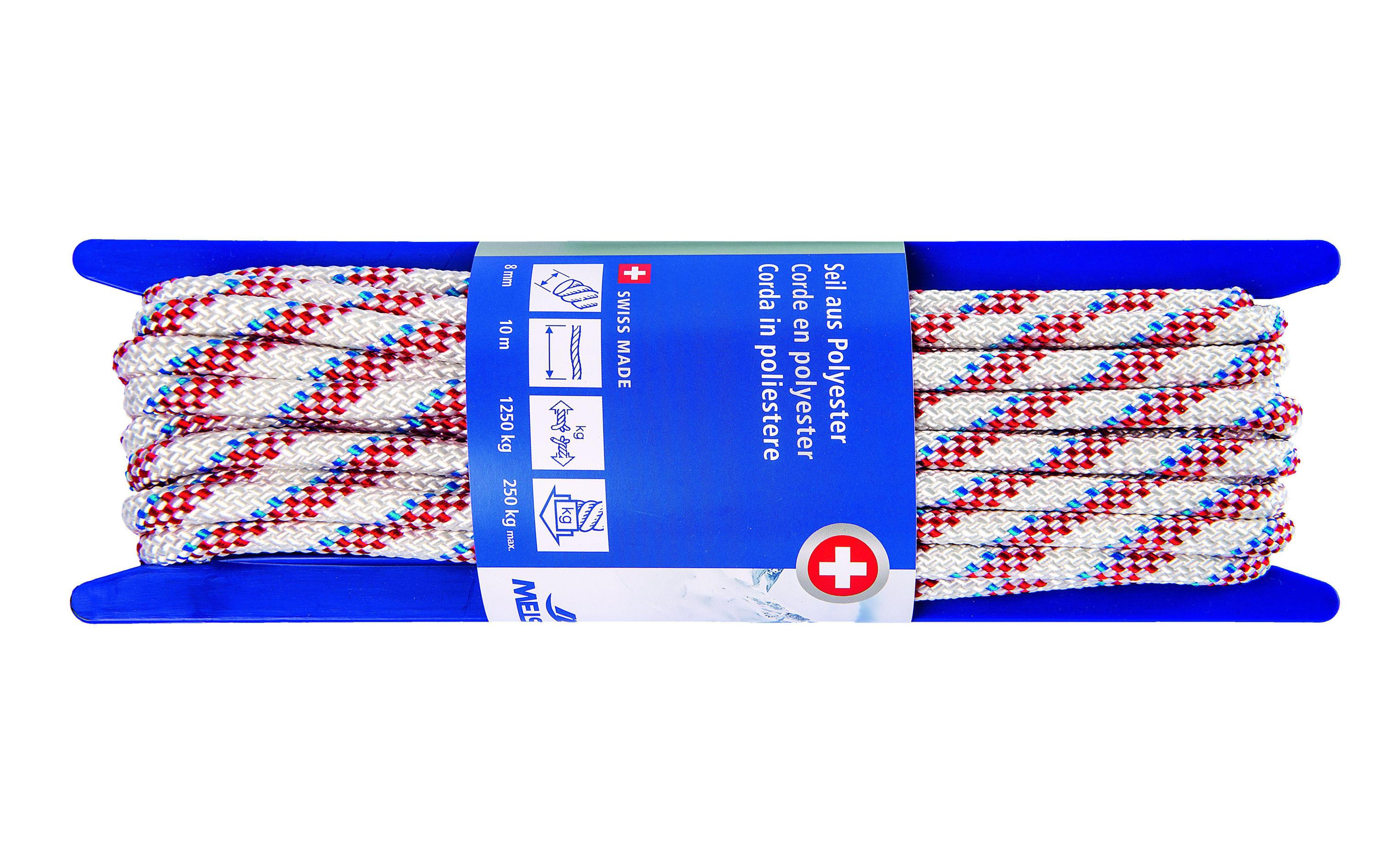 Polyesterseil Ø 8 mm, 10 m, 1250 kg, Weiss-RotPolyesterseil RACING 32-fach geflochten