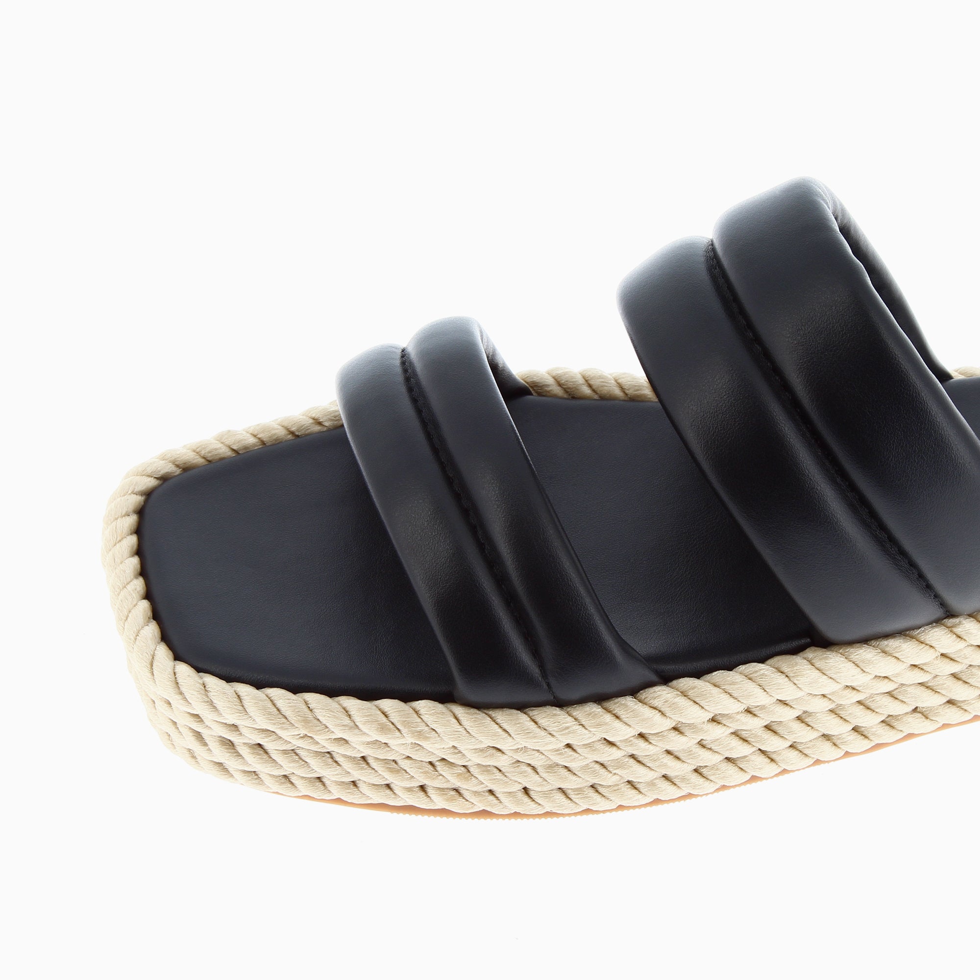 Sandales plates-Mules Nala noires à plateforme cordes