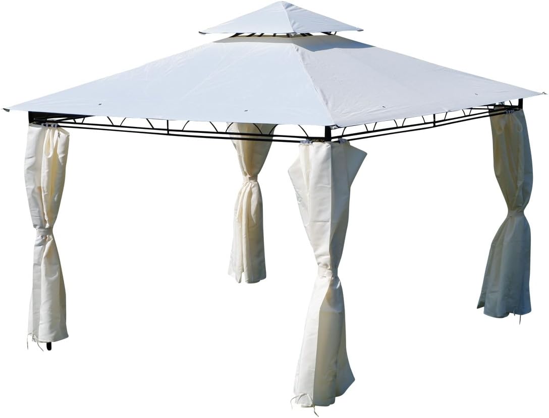 ALEOS. AS-S Garten Pavillon Gartenpavillon 3x3 Meter, Dach 100% WASSERDICHT UV30+ 9m² mit 4 Vorhängen quadratisch