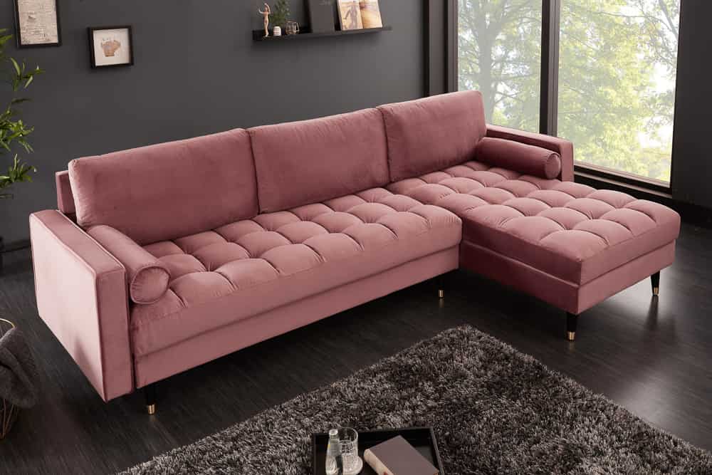 Elegantes Ecksofa COZY VELVET 260cm altrosa Samt Federkern 3-Sitzer