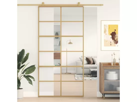 Porte coulissante doré 102,5x205cm verre ESG clair et aluminium