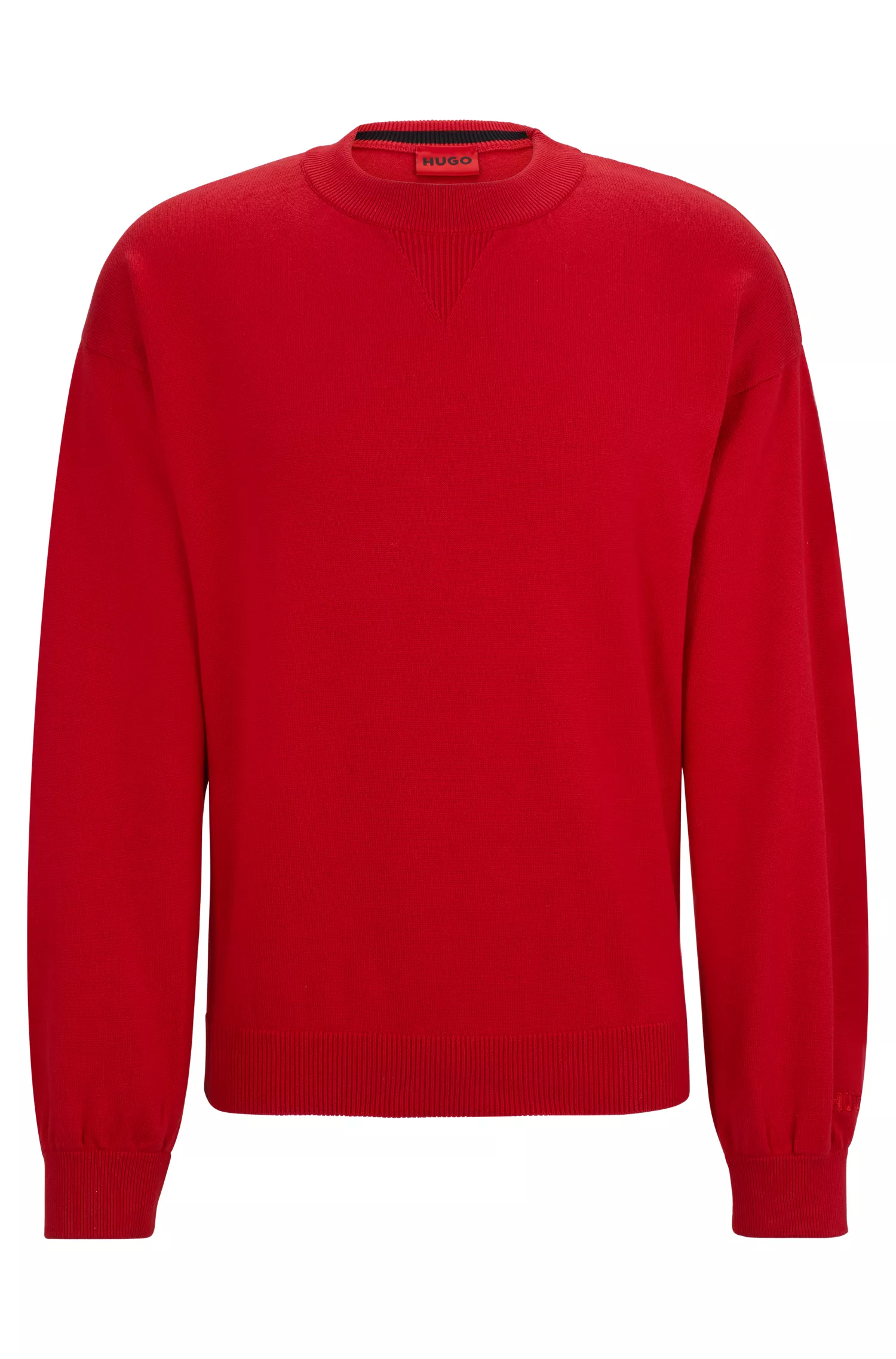 Suéter HUGO vermelho em algodão orgânico com logotipo bordado.
