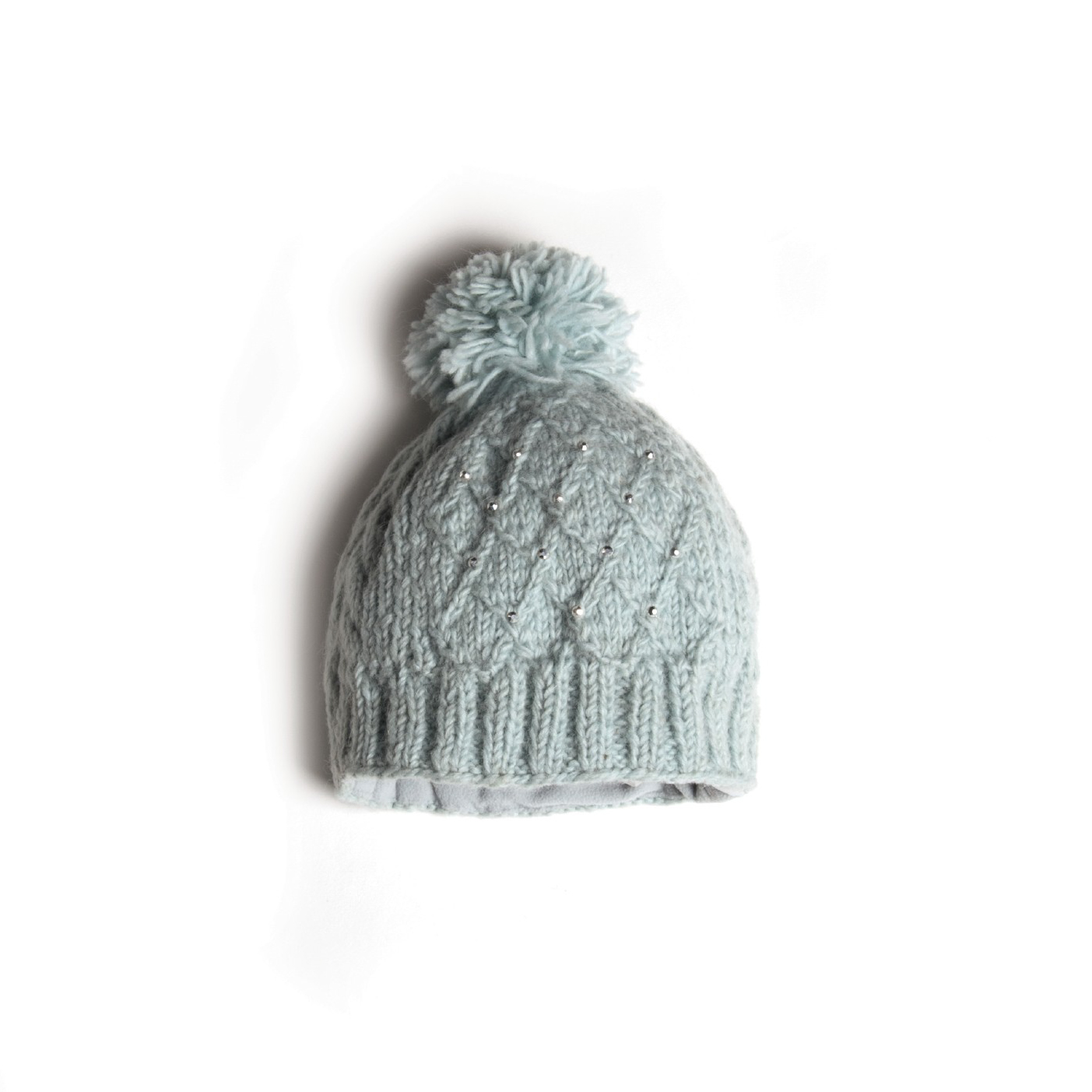 Handgestrickte Bommelmütze mit Strass, eisblau günstig bestellen