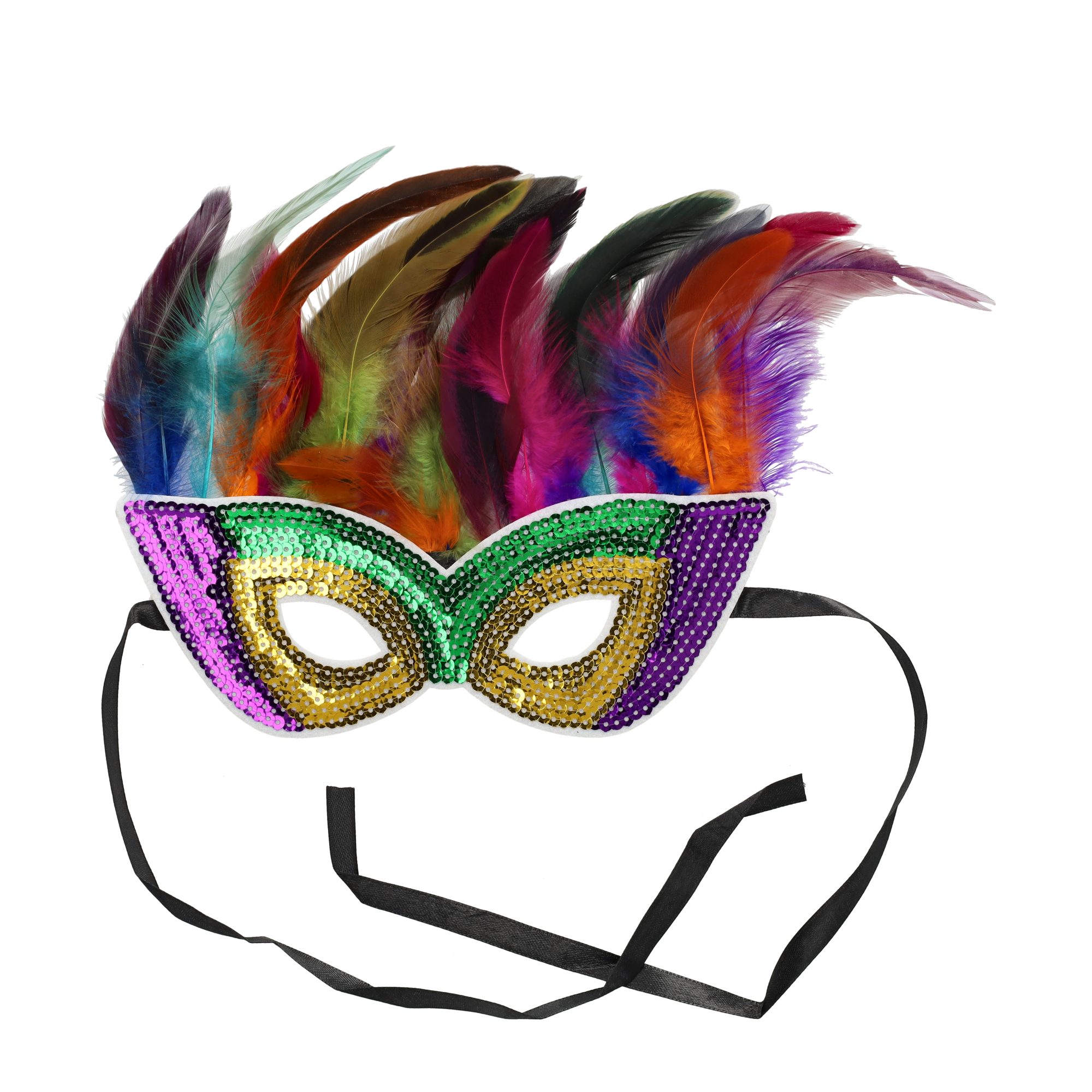 Venezianische Maske Fasnachts Halbmaske Kostüm Zubehör Motto Party Accessoire Halloween Foto Requisite mit Pailletten   Federn - Bunt