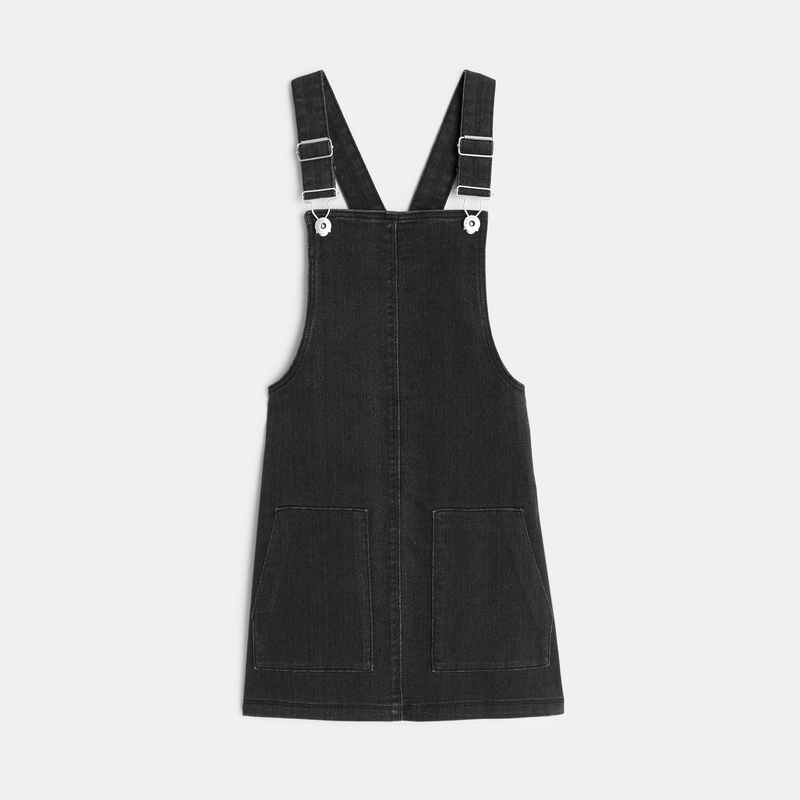 Robe-salopette en jean noire fille
