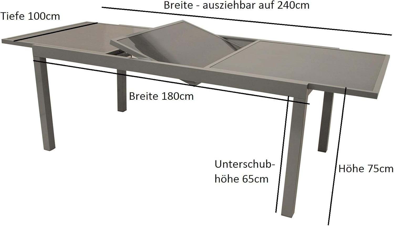 DEGAMO Ausziehtisch PISA 180/240x100cm, Aluminium + Glas