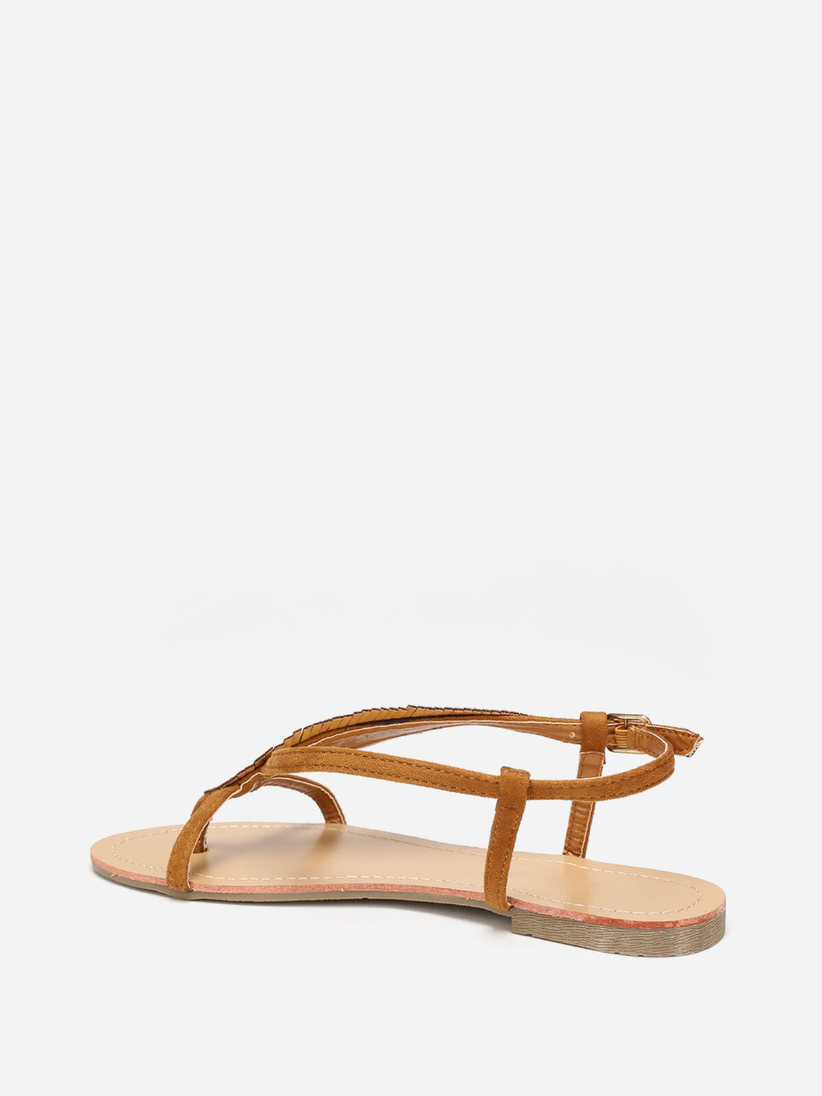 Nu-pieds à feuille en strass- Camel