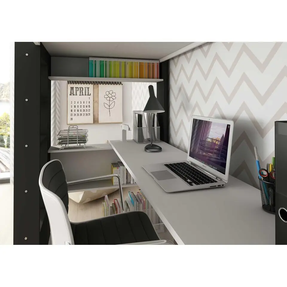 Hoogslaper Beau 90x200 met bureau - wit/grafiet