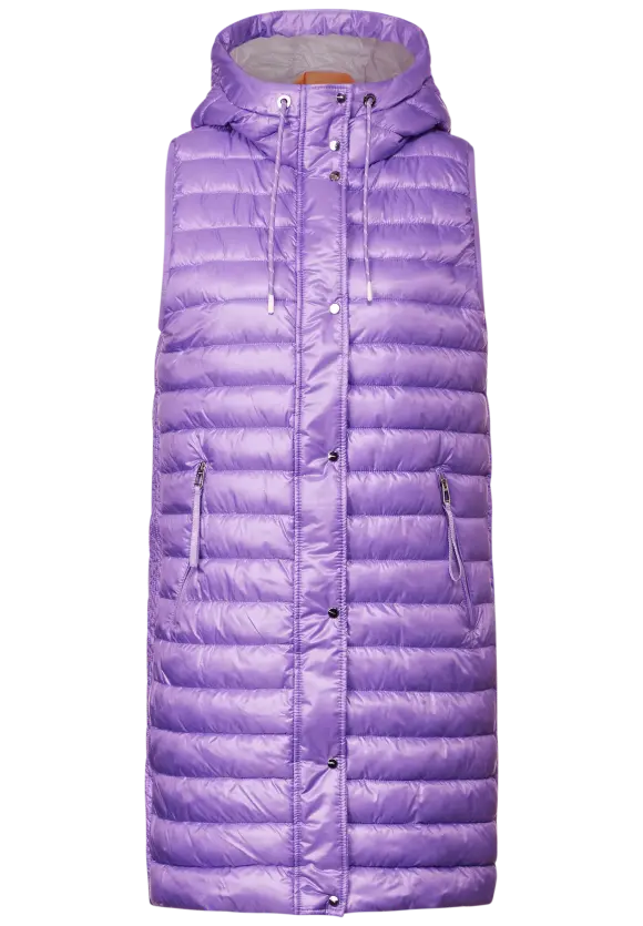 Long Kapuzen Steppweste - shiny lilac