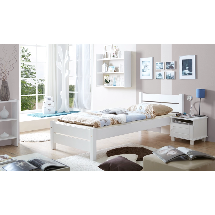 TICAA Massivholz Einzelbett Bora Kiefer Weiß Weiß