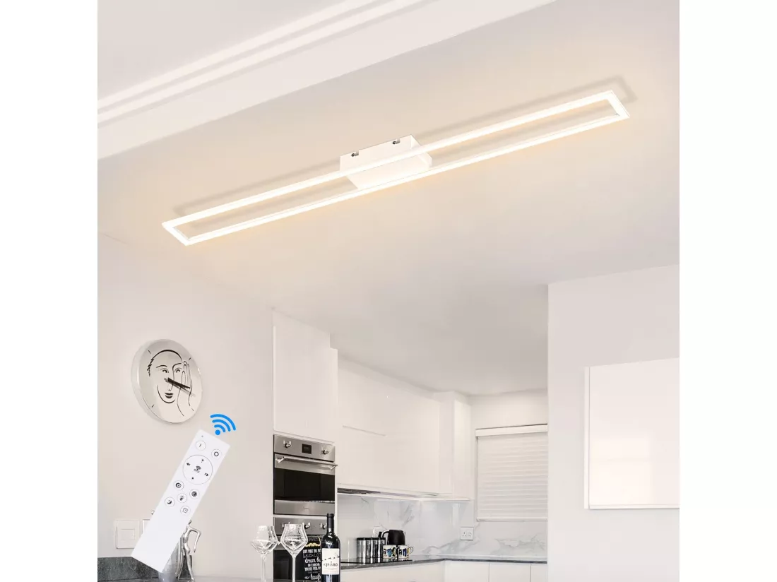 NETTLIFE Plafonnier LED Salon Moderne 108CM 40W Dimmable avec Télécommande pour Chambre Bureau Couloir