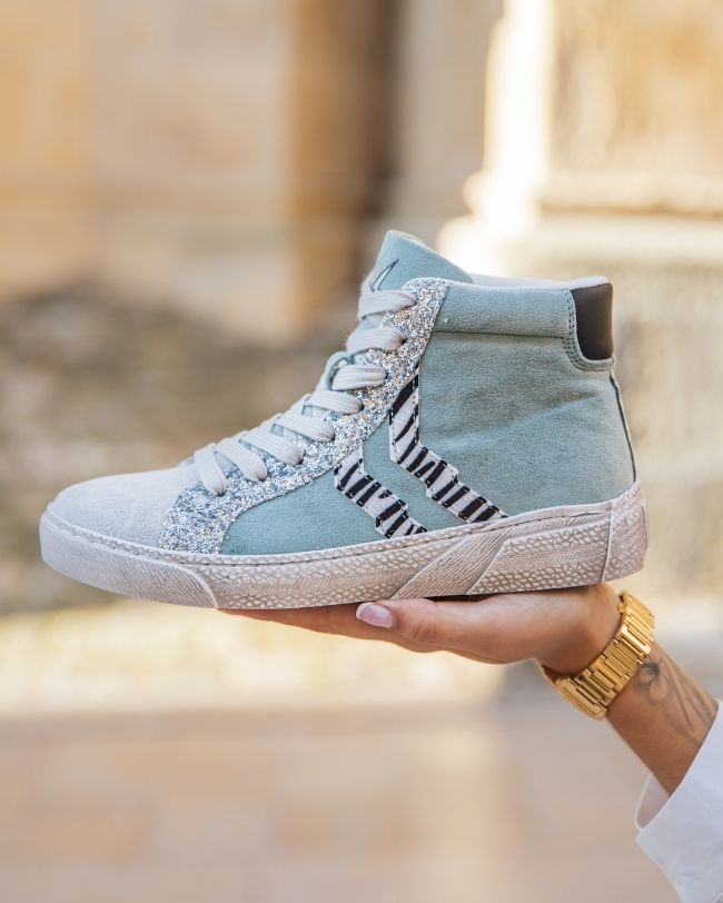 Basket montante femme bleue à lacets - CL62 BLUE