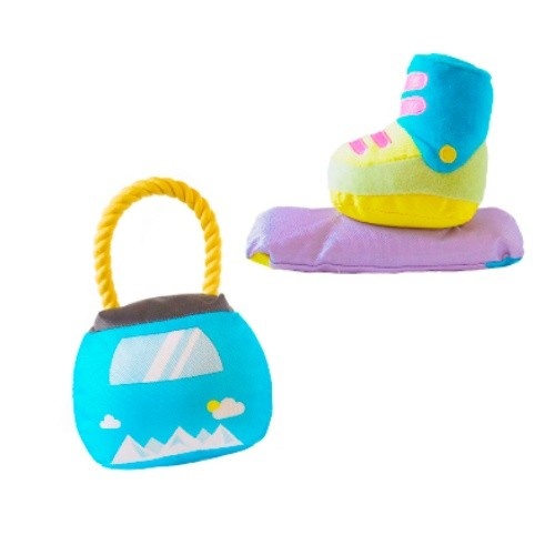 Kit Patasbox com 2 brinquedos de esqui multicoloridos para cães