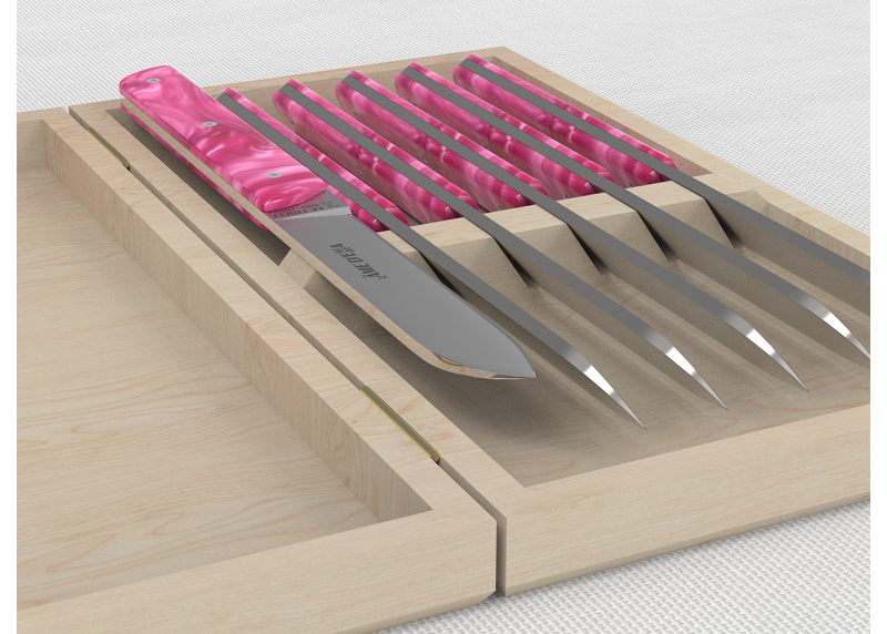 Service de 6 couteaux de table avec un manche en Madreperlato Rose et lame en acier inoxidable
