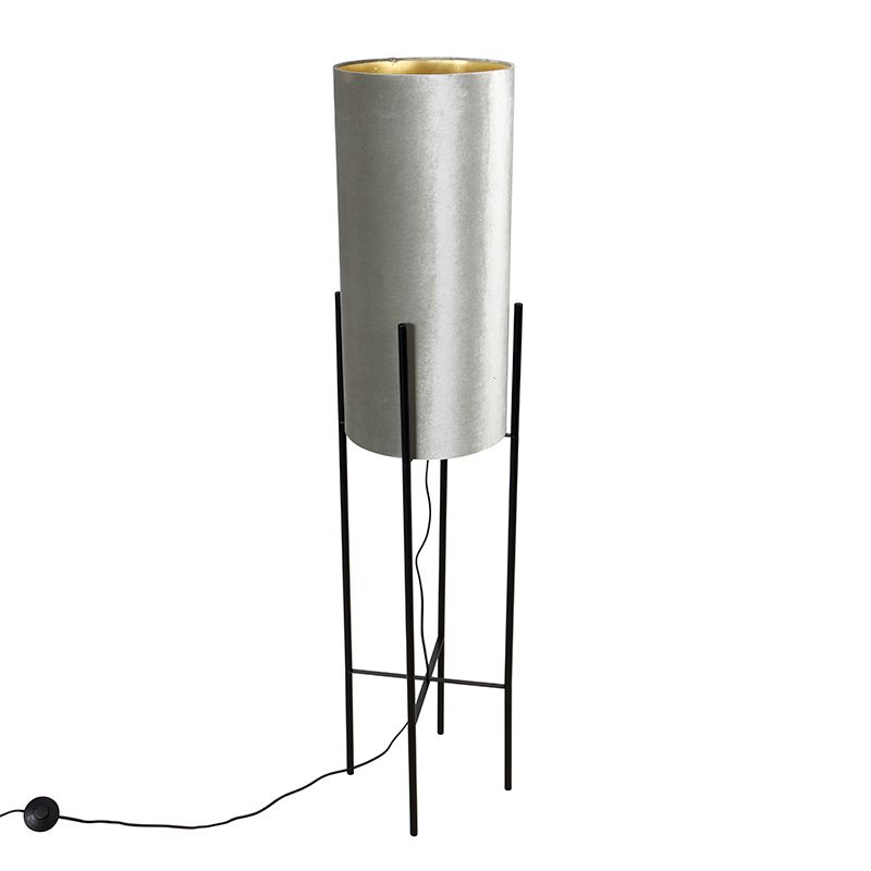 Moderne vloerlamp zwart met velours grijze kap - Rich