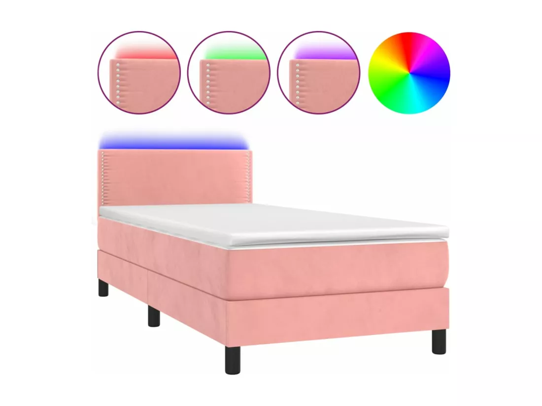 Sommier tapissier avec matelas et LED Rose 90x190 cm Velours