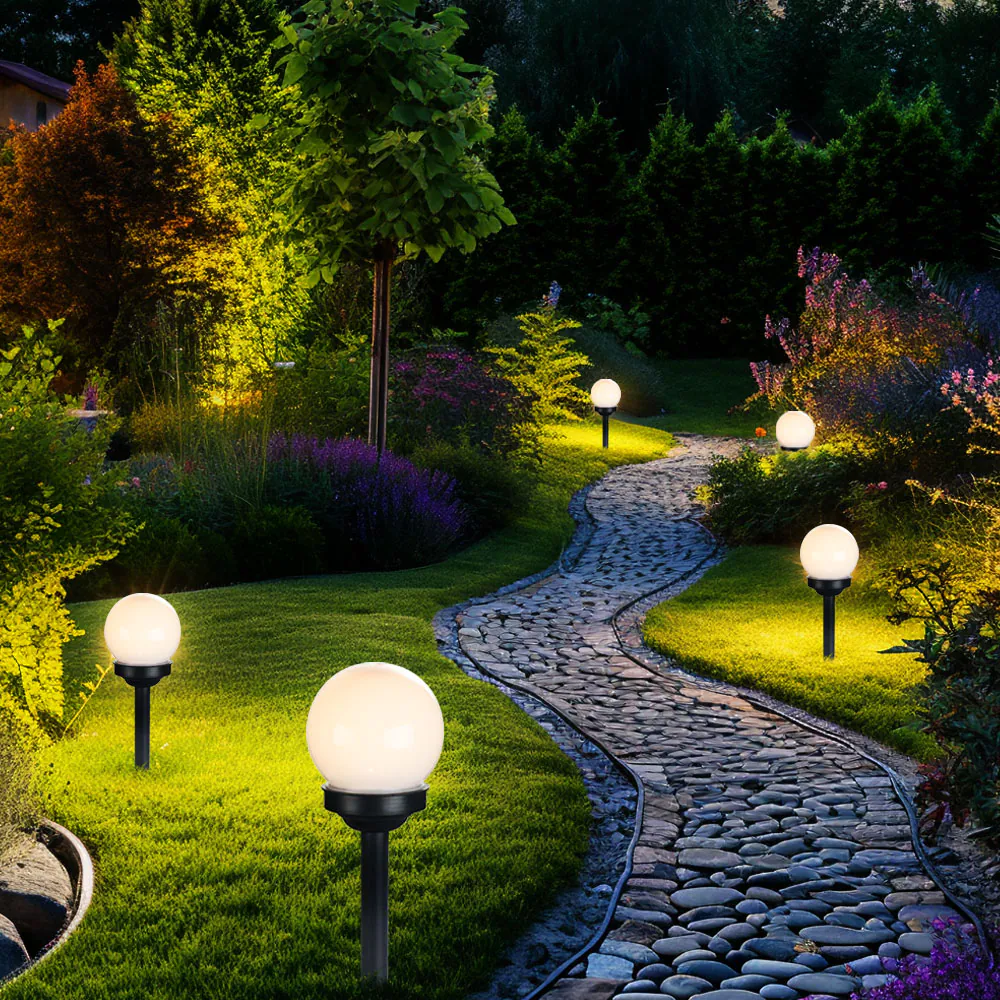 6er Set LED Solar Steckleuchten, Kugel Design, H 39 cm