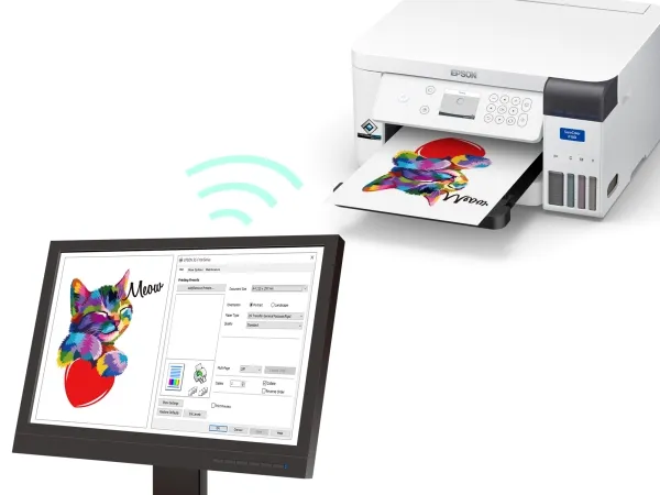 Epson SureColor SC-F100 - Printer - farve - farvesublimering - A4 - 600 x 1200 dpi - kapacitet: 150 ark - Wi-Fi, USB 2.0, LAN
