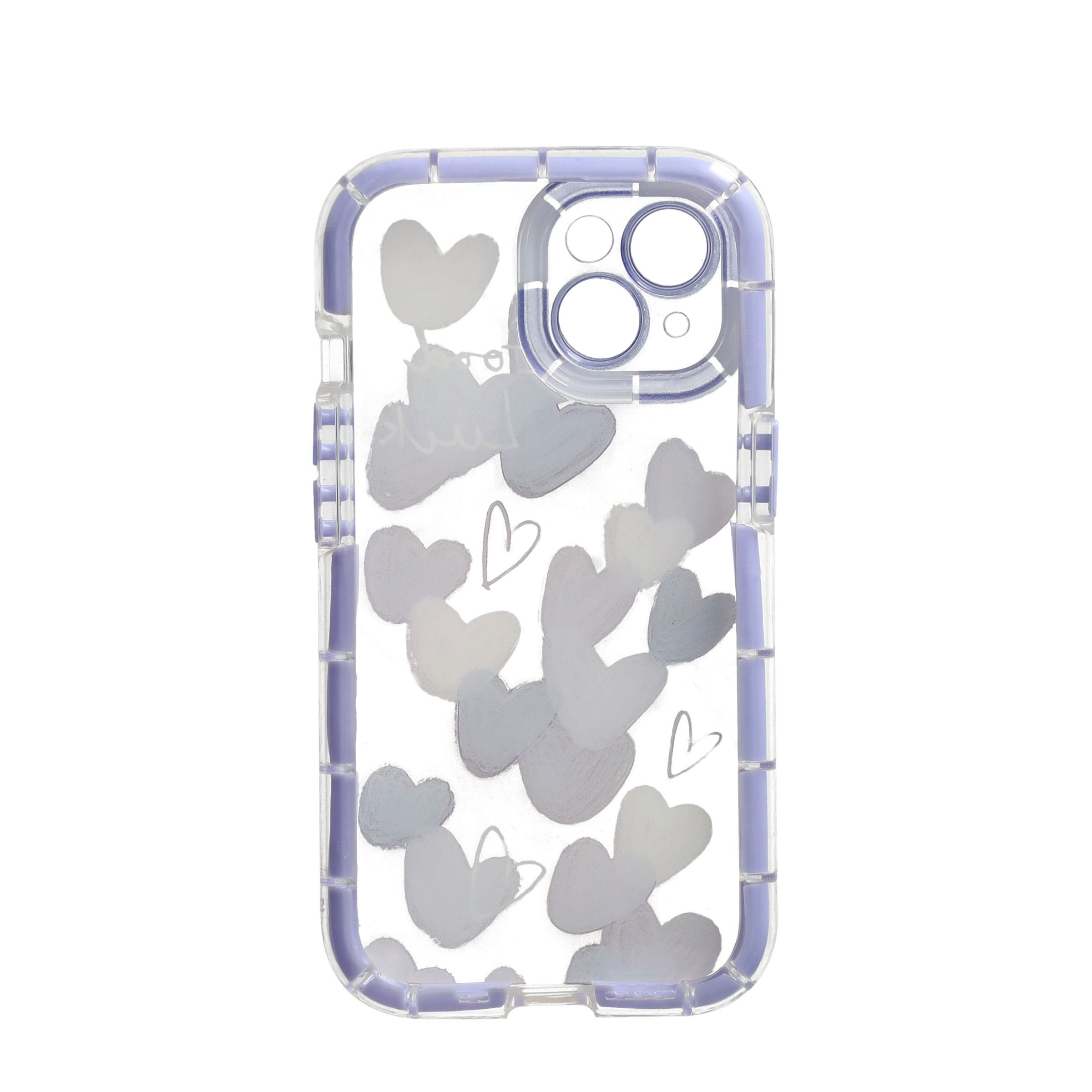 iPhone 15 Hybrid Hardcase Hülle Air Cushion Fallschutz - Lila Herzen