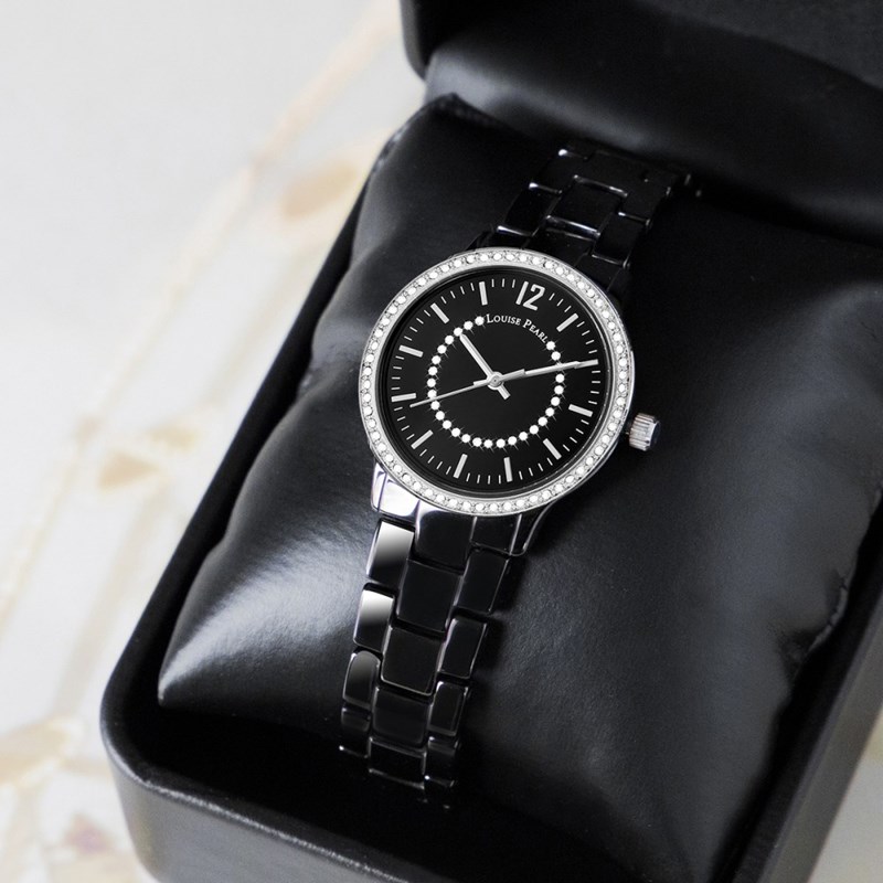 Montre Femme LOUISE PEARL Ornée de Cristaux Swarovski bracelet Céramique Noir