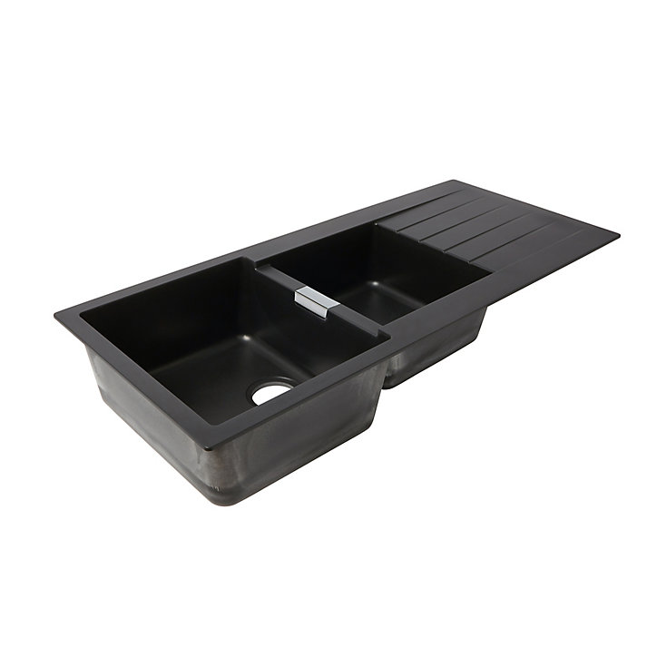 Évier en composite de quartz noir 2 bacs à encastrer Galvani