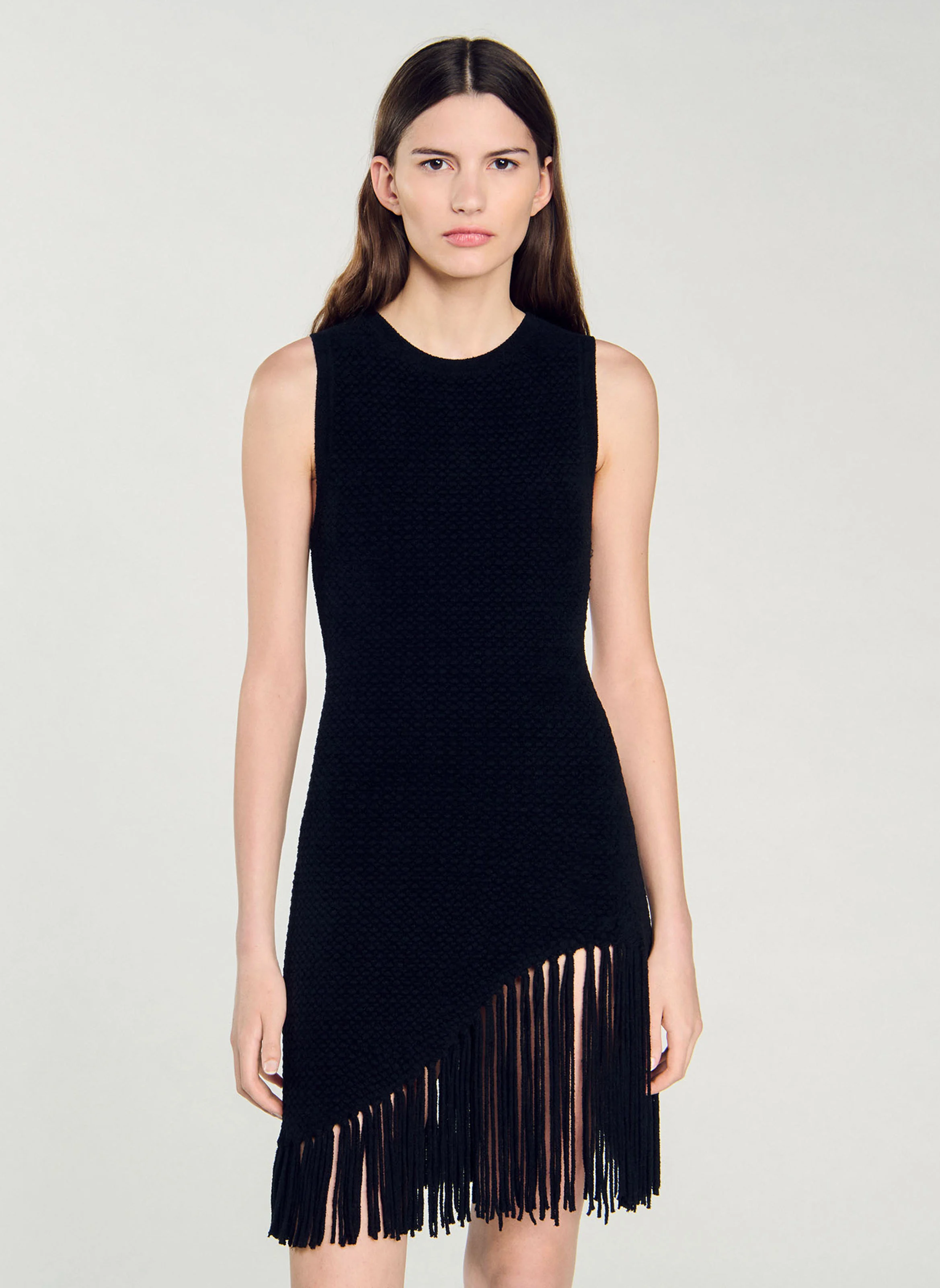 Robe courte moulante à col rond | Noir
