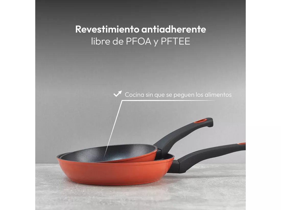Lot de 2 poêles CLASSIQUE Ø20Ø24cm antiadhésives en aluminium forgé + ustensiles de cuisine Bergner rouge