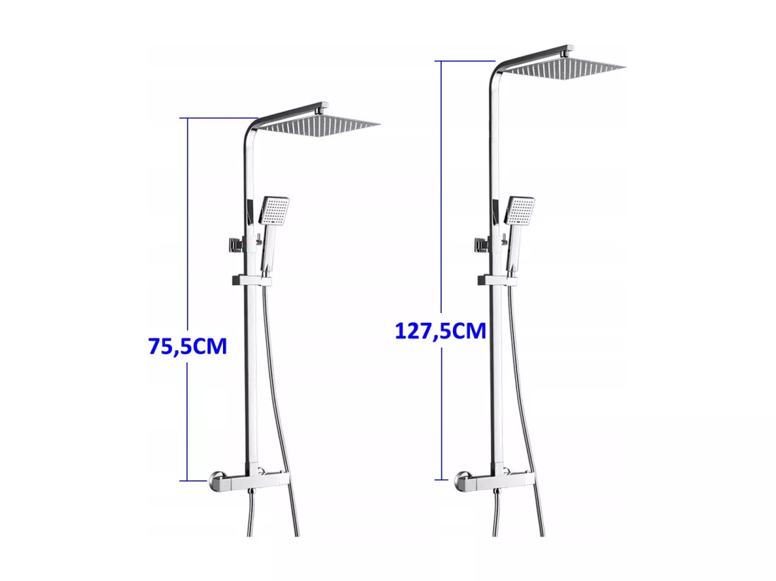 Ensemble de Douche Thermostatique Tête de Douche 10 Pouces Colonne de Douche Hauteur Réglable Inox 304 avec Tuyau de Douche Salle de Bain