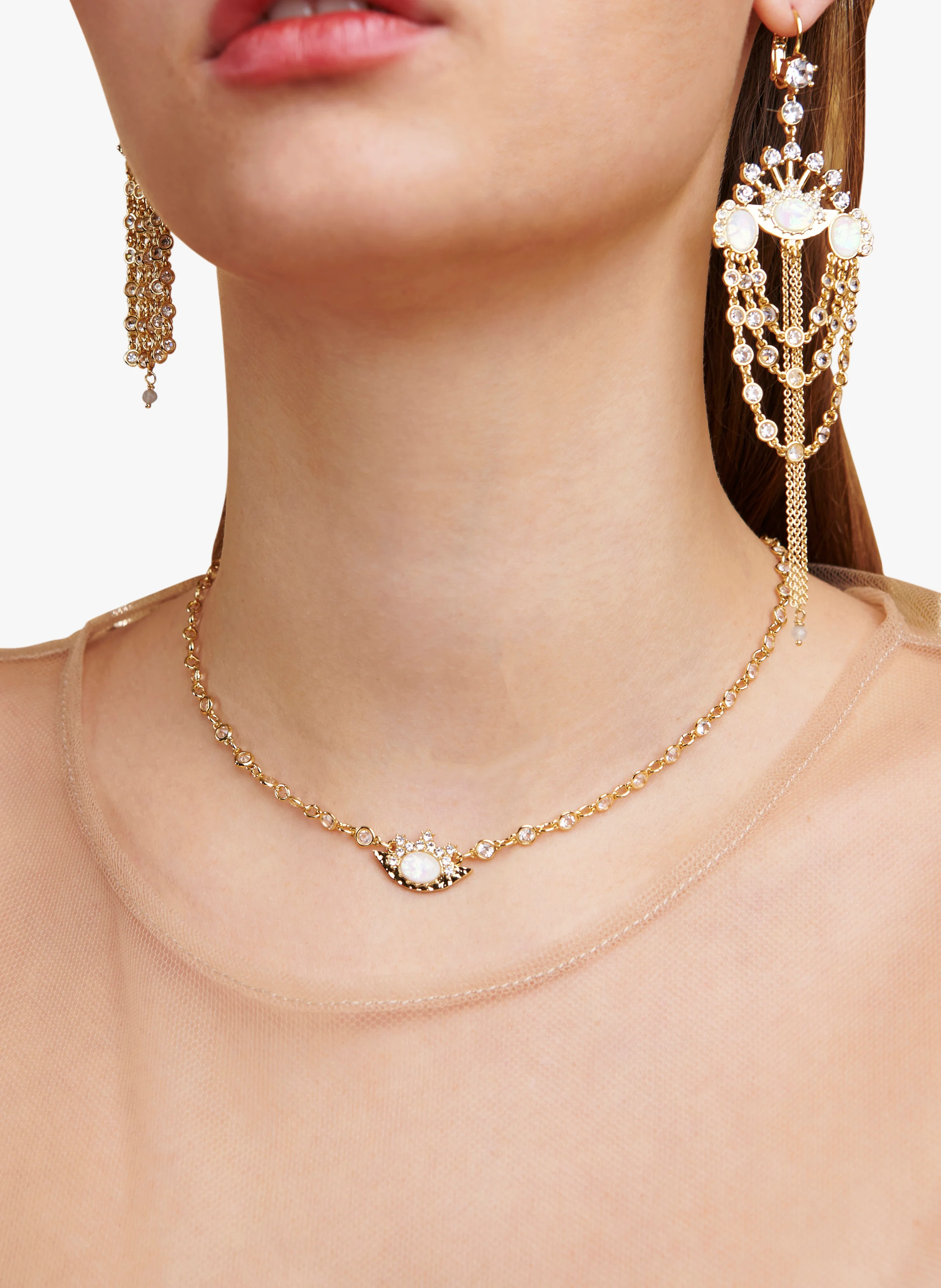 Collier pendentif en pierres de verre| Blanc