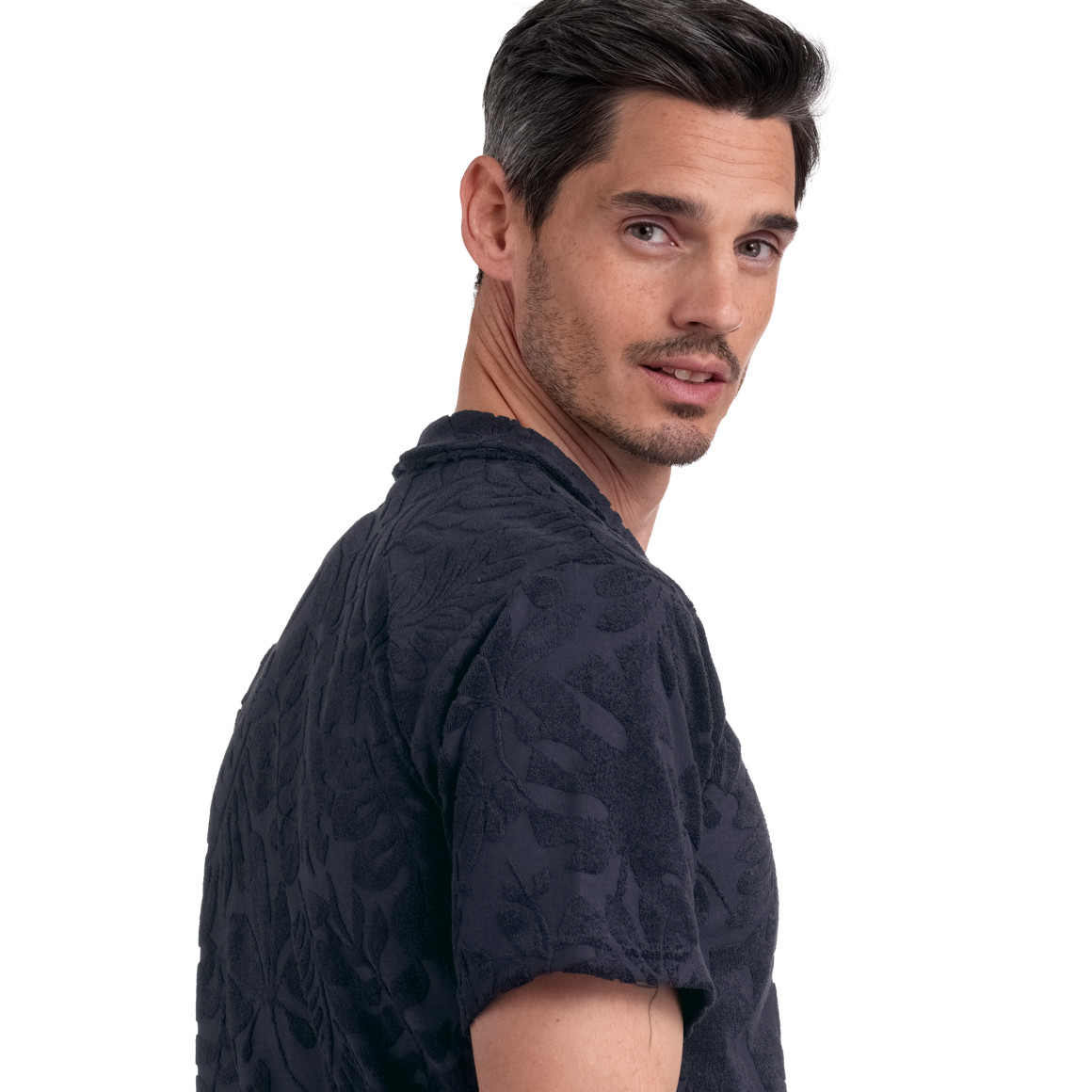 Herren Hemd mit Frottee-Muster dunkelblau